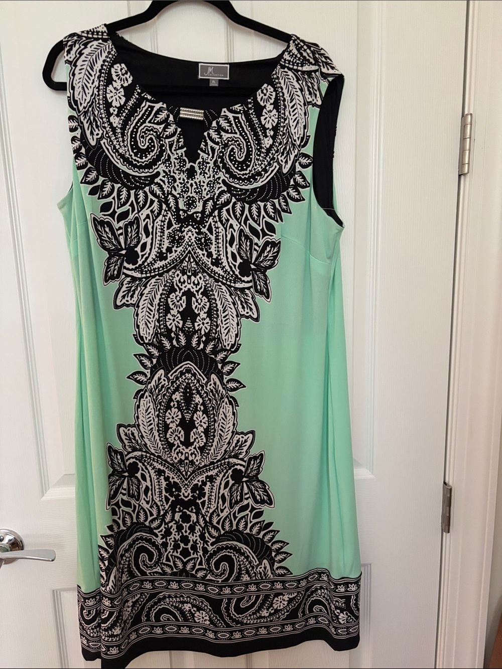 JM Collection Black Dress with White Paisley Accent